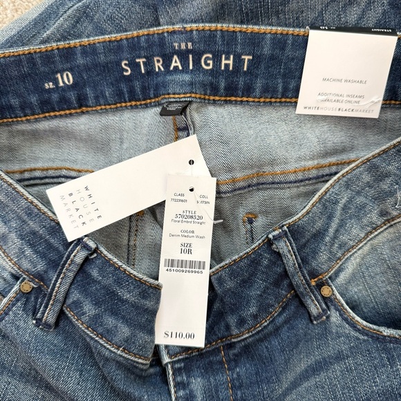 WHBM Straight Crop Jeans Size 10 Denim Floral Embroidered Cropped Raw Edge NWT - Picture 8 of 13